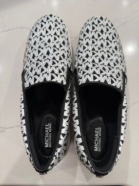 Michael Kors Black & White MK Logo Slip-On Loafers